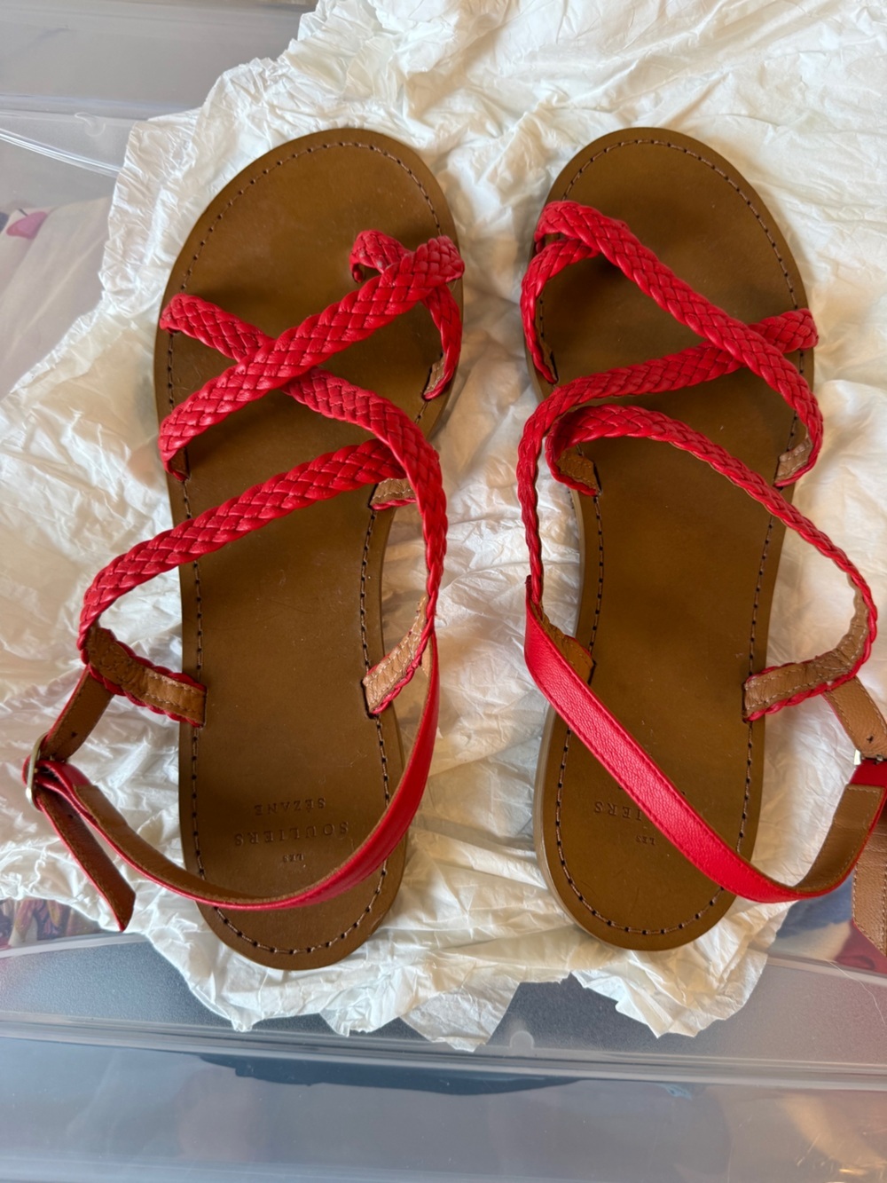 EUC SZ 8 Sezane Adeline Low Sandals in Coral Hand Braided Straps - Comfy & Cute! - Picture 3 of 6